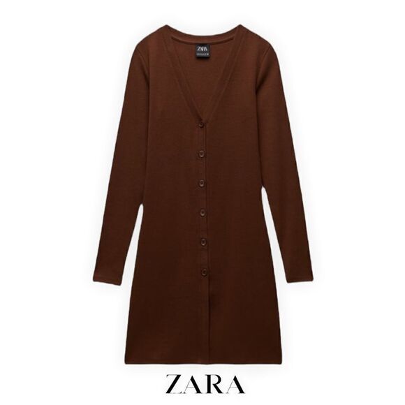 ZARA | Brown | LONG BUTTONED JACKET - Picture 2 of 10